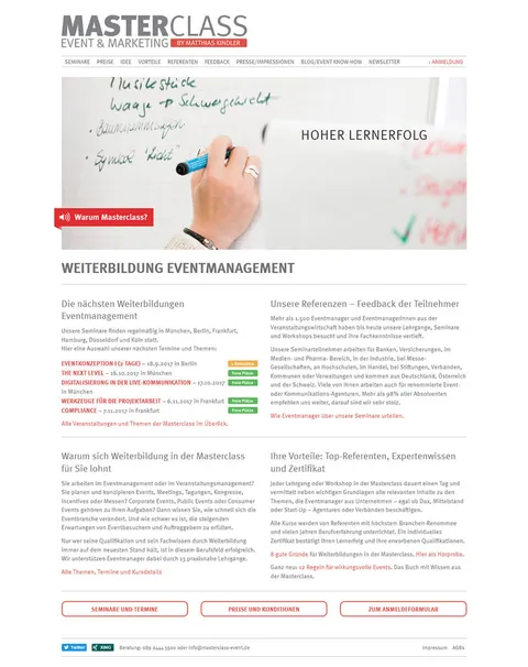 Screenshot/Foto vom Projekt Masterclass Event & Marketing Webseite