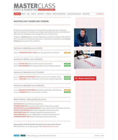 Screenshot/Foto vom Projekt Masterclass Event & Marketing Webseite